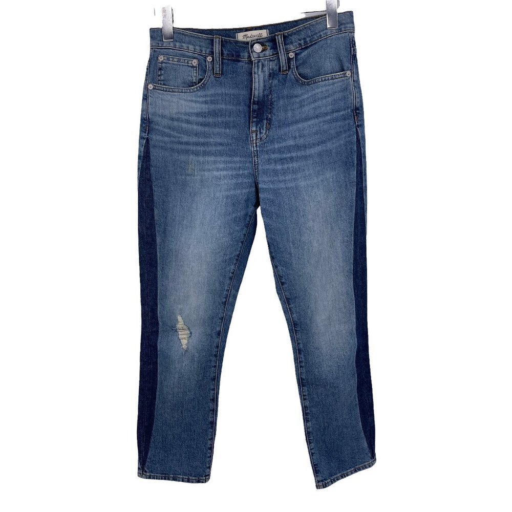 Madewell Womens Blue Denim Distressed The High Rise Slim Boy Jean Contrast Sz 26